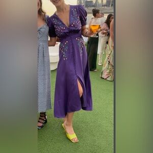 SALONI Purple Maxi Dress with Floral Embroidery